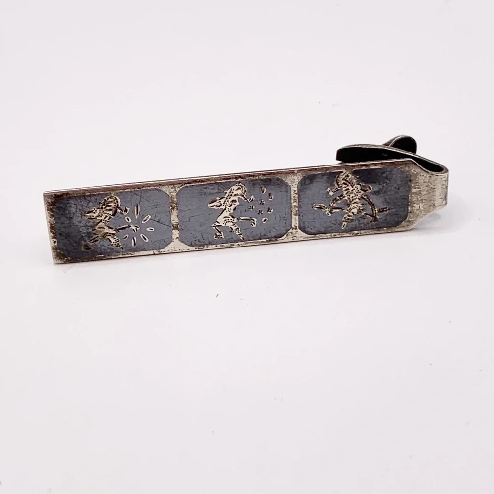 Vintage Siam Sterling silver Asian Niello enamel men’s tie clip